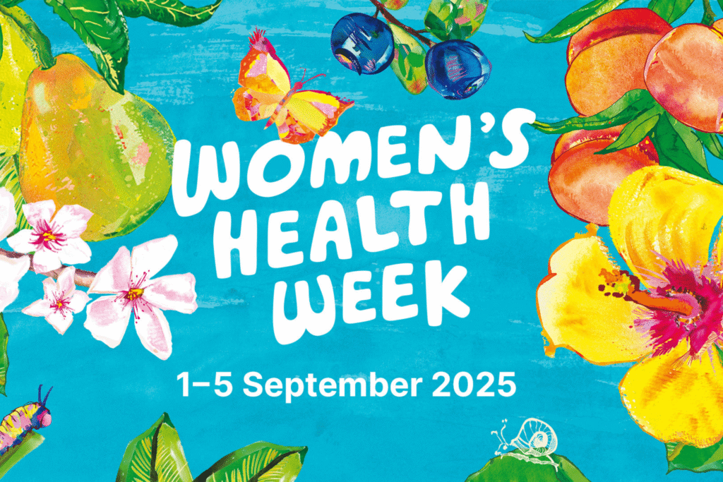 Women's Health Week Illustrated Tile with flowers and butterfly graphic